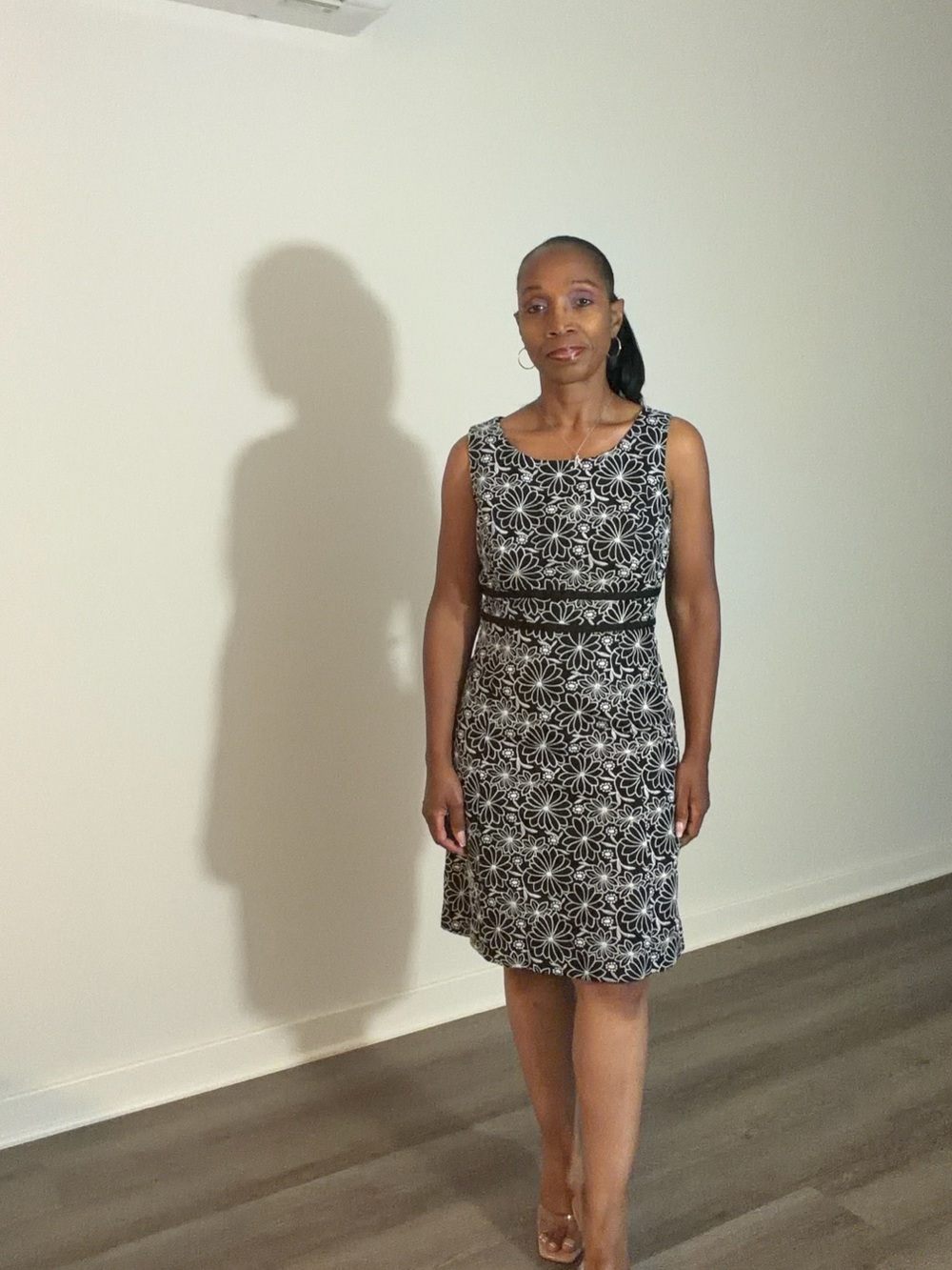 Talbots Black and White Floral Midi Sheath Dress